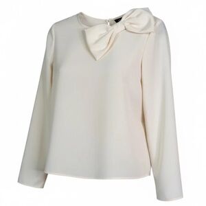 ZARA Bow Neck Blouse XS Extra Small Cream Long Sleeve Top Shirt Preppy Work